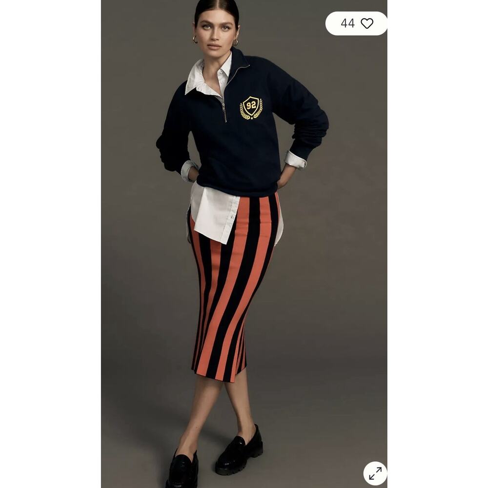 NWT Kule Women's Nike Slim Orange/Black Striped Cashmere Blend Midi Skirt - L